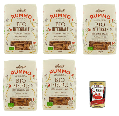 Italian Gourmet E.R. Nudeln & Pasta Rummo Pasta Integrale Fusilli N° 48, Vollkornnudeln Nudeln Vollkorn Italienische Pasta 5x 500g + Italian Gourmet polpa 400g 8032804040014