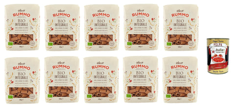 Italian Gourmet E.R. Nudeln & Pasta Rummo Pasta Integrale Mezzi Rigatoni N° 51, Vollkornnudeln Nudeln Vollkorn Italienische Pasta 10x 500g + Italian Gourmet polpa 400g 8032804040014
