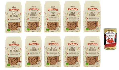 Italian Gourmet E.R. Nudeln & Pasta Rummo Pasta Integrale Penne rigate N° 66, Vollkornnudeln Nudeln Vollkorn Italienische Pasta 10x 500g + Italian Gourmet polpa 400g 8032804040014