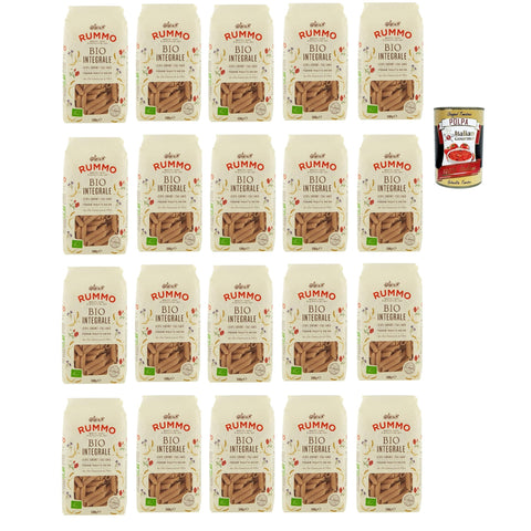 Rummo Pasta Integrale Penne rigate N° 66, Vollkornnudeln Nudeln Vollkorn Italienische Pasta 20x 500g inkl. Italian Gourmet polpa 400g Original italienisch