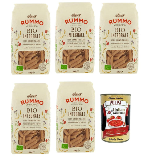 Italian Gourmet E.R. Nudeln & Pasta Rummo Pasta Integrale Penne rigate N° 66, Vollkornnudeln Nudeln Vollkorn Italienische Pasta 5x 500g + Italian Gourmet polpa 400g 8032804040014