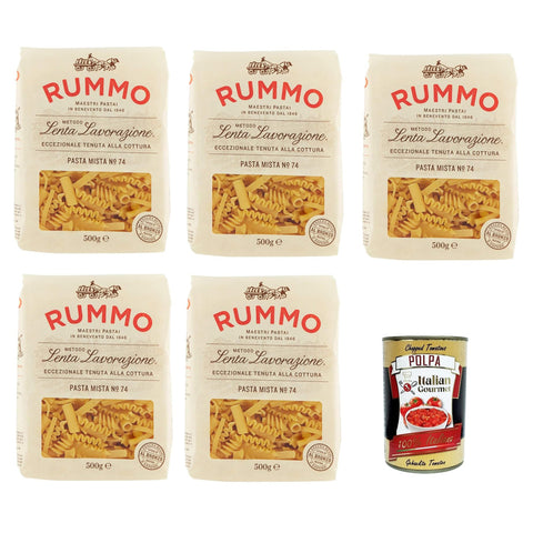 Rummo Pasta Mista n° 74 Pasta Lenta Lavorazione Teigwaren aus Hartweizengrieß Bronze - Zeichnung 5x 500g inkl. Italian Gourmet polpa 400g Original italienisch