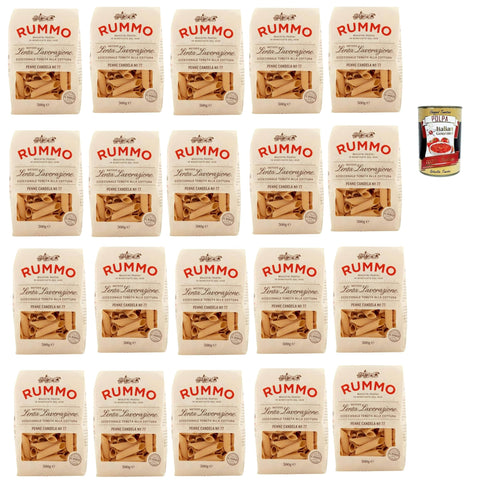 Italian Gourmet E.R. Nudeln & Pasta Rummo Penne Candela n° 77 Pasta Lenta Lavorazione Teigwaren aus Hartweizengrieß Bronze-Zeichnung 20x 500g + Italian Gourmet polpa 400g 8032804040014