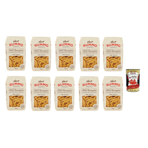 Rummo Penne lisce n° 59 Pasta Lenta Lavorazione Teigwaren aus Hartweizengrieß Bronze - Zeichnung 10x 500g inkl. Italian Gourmet polpa 400g Original italienisch