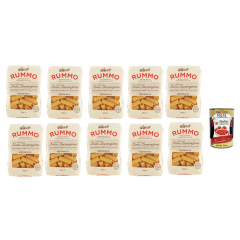 Rummo Rigatoni n° 50 Pasta Lenta Lavorazione Teigwaren aus Hartweizengrieß Bronze - Zeichnung 10x 500g inkl. Italian Gourmet polpa 400g Original italienisch