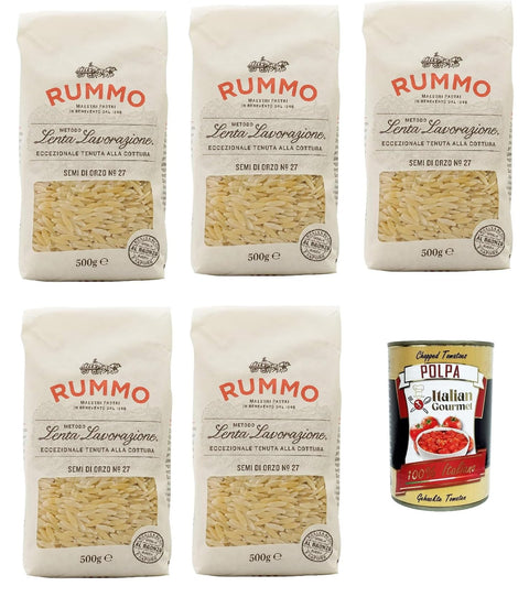 Italian Gourmet E.R. Nudeln & Pasta Rummo Semi di Orzo n° 27 Pasta Lenta Lavorazione Teigwaren aus Hartweizengrieß Bronze-Zeichnung 5x 500g + Italian Gourmet polpa 400g 8032804040014