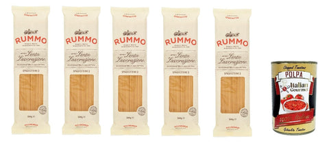 Italian Gourmet E.R. Nudeln & Pasta Rummo Spaghetti N° 3 Pasta Lenta Lavorazione Teigwaren aus Hartweizengrieß Bronze-Zeichnung 5x 500g + Italian Gourmet polpa 400g 8032804040014