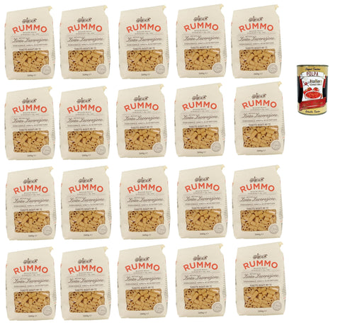 Italian Gourmet E.R. Nudeln & Pasta Rummo Tubetti rigati n° 72 Pasta Lenta Lavorazione Teigwaren aus Hartweizengrieß Bronze-Zeichnung 20x 500g + Italian Gourmet polpa 400g 8032804040014
