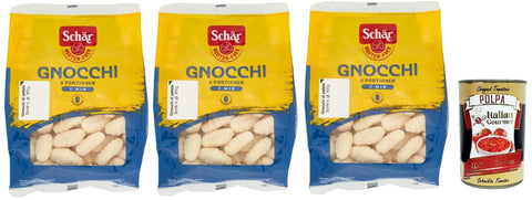 Italian Gourmet E.R. Nudeln & Pasta SCHÄR Senza Glutine Gnocchi di patate, Glutenfrei Kartoffel Pasta nudeln, gluten free pasta, 3x 300g + Italian Gourmet polpa 400g 8032804040014