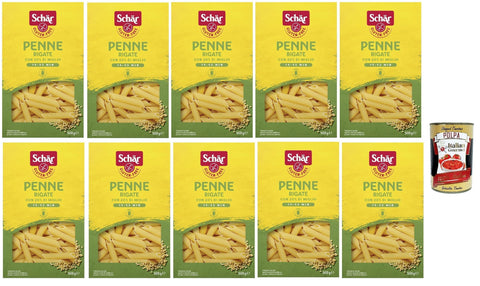 Italian Gourmet E.R. Nudeln & Pasta SCHÄR Senza Glutine Penne rigate, Glutenfrei Pasta mit 20% Hirse, gluten free pasta, 10x 500g + Italian Gourmet polpa 400g 8032804040014