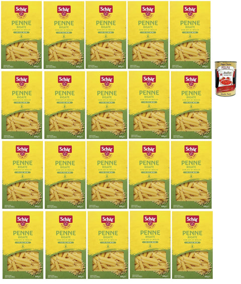 Italian Gourmet E.R. Nudeln & Pasta SCHÄR Senza Glutine Penne rigate, Glutenfrei Pasta mit 20% Hirse, gluten free pasta, 20x 500g + Italian Gourmet polpa 400g 8032804040014
