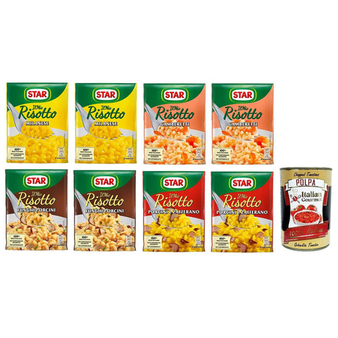 Star Il Mio Risotto Testpaket - Cremiges Reis 100% Fertiggerichte Frischesparbeutel 4 verschiedene Geschmacksrichtungen 8x 175g inkl. Italian Gourmet polpa 400g Original italienisch