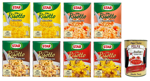 Italian Gourmet E.R. Nudeln & Pasta Star Il Mio Risotto Testpaket - Cremiges Reis 100% italienisch Fertiggerichte Frischesparbeutel 4 verschiedene Geschmacksrichtungen 8x 175g + Italian Gourmet polpa 400g 8032804040014