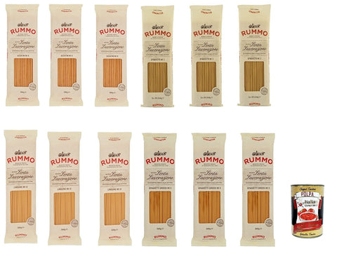 Italian Gourmet E.R. Nudeln & Pasta Testpaket Rummo Bucatini Spaghetti Linguine Hartweizengrieß Pasta Italienische Nudeln 12x 500g Packung + Italian Gourmet Polpa di Pomodoro 400g Dose 8008343200066