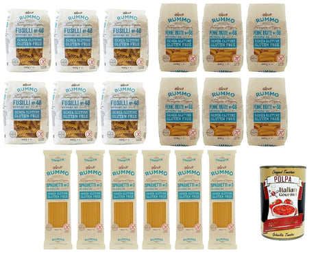 Italian Gourmet E.R. Nudeln & Pasta Testpaket Rummo Pasta Spaghetti - Fusilli - Penne Rigate Glutenfreie,Nudeln Senza Glutine 18x 400g + Italian Gourmet polpa 400g 8008343880497