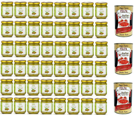 Italian Gourmet E.R. Nussaufstrich Brontedolci Crema di pistacchio, Pistaziencreme süß mit 40% Pistazien aus Sizilien (Ätna), Streichfähige, Brotaufstrich in Glas, Pistachio spreadable cream 48x 190g+ Italian Gourmet polpa 400g 8032804040014