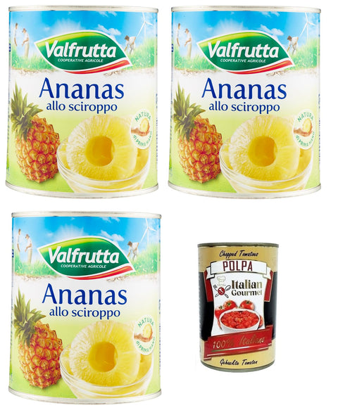 Italian Gourmet E.R. Obst 3x Valfrutta Ananas allo Sciroppo,Obst in Sirup,Dose 836g + Italian Gourmet Polpa di Pomodoro 400g Dose 8001440006814