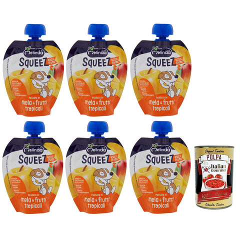 Ela Melinda Mela & Frutti Tropicali Squeez 100% Frucht, Apfel und Tropisches Fruchtpüree 6x90g Original italienisch Obst