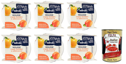 Italian Gourmet E.R. Obst 6x Melinda Mousse Mela Golden e Albicocca,100% Natürliches Fruchtpüree,Goldenes Apfel-Aprikosen-Mousse ( 2 x 100g ) + Italian Gourmet Polpa di Pomodoro 400g Dose 8007049920148