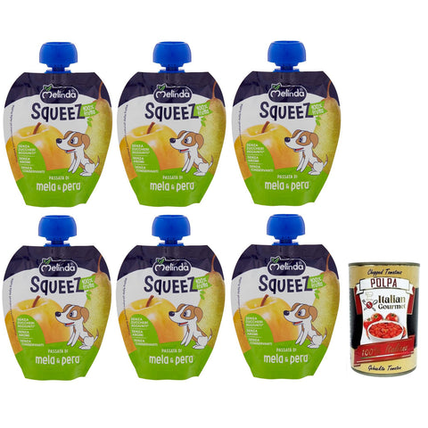 Melinda Passata di Mela & Pera, Squeez 100% Frucht, Apfel und Birnenpüree, Obst zum Auspressen 6x90g Original italienisch