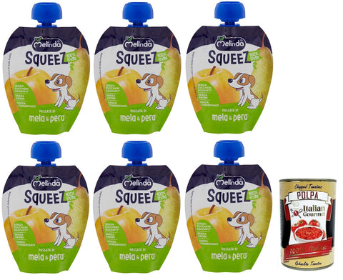 Melinda Passata di Mela & Pera, Squeez 100% Frucht, Apfel und Birnenpüree, Obst zum Auspressen 6x90g Original italienisch