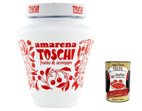 Toschi Amarenakersen Mug (Amarena Cherries), Premium Qualität aus Italien, authentisches italienisches Kirschen 250g 6x Original italienisch inkl. Italian Gourmet Polpa 400g