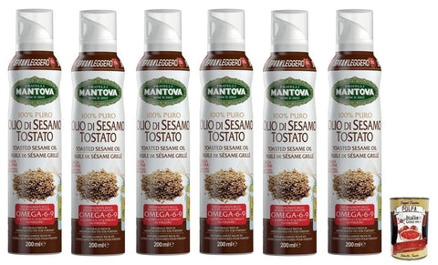 Italian Gourmet E.R. Öl, Essig & Dressings 6x Fratelli Mantova Olio Sesamo Tostato Spray,Geröstetes Sesamöl Hergestellt in Italien,Sesamölspray Glutenfrei 200ml + Italian Gourmet Polpa di Pomodoro 400g Dose 8032804040014