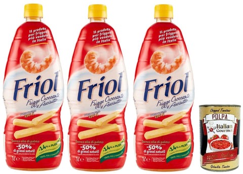 Italian Gourmet E.R. Öl Friol Olio di Semi di Girasole, Frigge, Croccante e Asciutto, 3x Frittieröl, Sonnenblumenkernöl, Knusprig und trocken, 3x 1L + Italian Gourmet polpa 400g 8032804040014