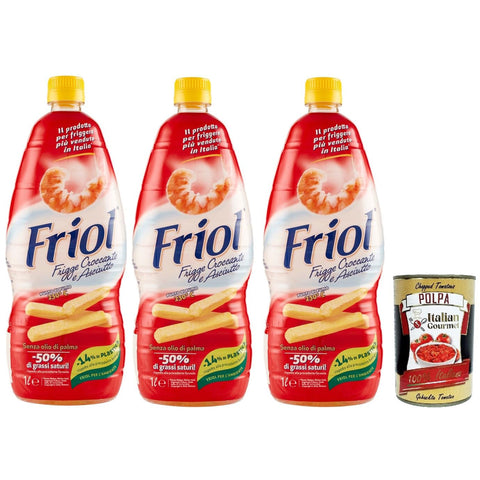 Friol Olio di Semi di Girasole, Frigge, Croccante e Asciutto, 3x Frittieröl, Sonnenblumenkernöl, Knusprig und trocken 3x 1L inkl. Italian Gourmet polpa 400g Original italienisch