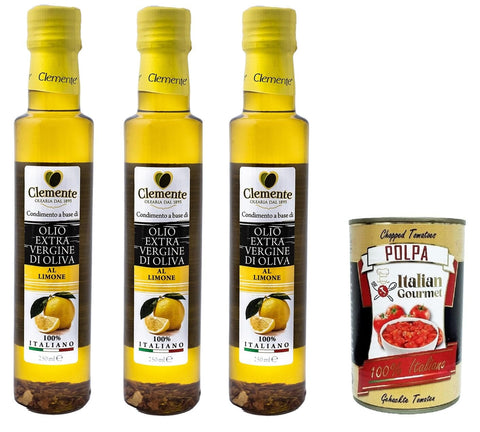 Mantova Clemente Olio Extra Vergine D'Oliva Aromatizzato Limone Extra natives Olivenöl mit Zitronengeschmack 3 x 250 ml inkl. Italian Gourmet polpa 400g Original italienisch