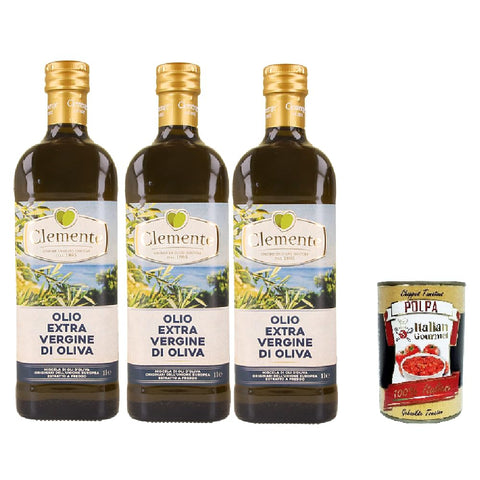 Italian Gourmet E.R. Oliven Clemtente, Olio extra vergine di oliva Premium, kaltgepresst natives Olivenöl extra 3x 1l + Italian Gourmet polpa 400g 8032804040014