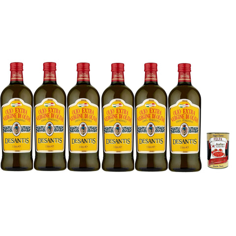 Desantis Olio Extra vergine di oliva 100% Italiano, 100% italienisches Natives Olivenöl extra, 6x 1lt Original italienisch inkl. Italian Gourmet Polpa 400g