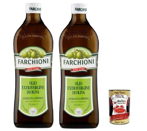 Farchioni Extra vergine di oliva Classico, Extra Natives nativ Olive Olivenöl 2x 1Lt, olio vergine oliva 1lt inkl. Italian Gourmet polpa 400g Original italienisch