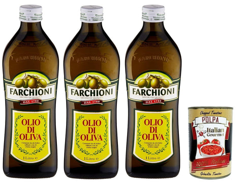 Farchioni Olio di Oliva Classico, Olivenöl, bestehend aus raffinierten Olivenölen und nativen Olivenölen, 3x 1 LT inkl. Italian Gourmet polpa 400g Original italienisch