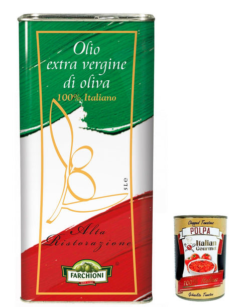 Italian Gourmet E.R. Oliven Farchioni Olio Extra Vergine di Oliva Alta Ristorazione Natives Olivenöl extra 5Lt überlegene Kategorie kalte Extraktion Speiseöl + Italian Gourmet polpa 400g 8032804040014