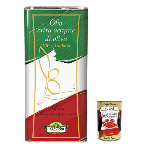 Farchioni Olio Extra Vergine di Oliva Alta Ristorazione Natives Olivenöl extra 5Lt überlegene Kategorie kalte Extraktion Speiseöl inkl. Italian Gourmet polpa 400g Original italienisch