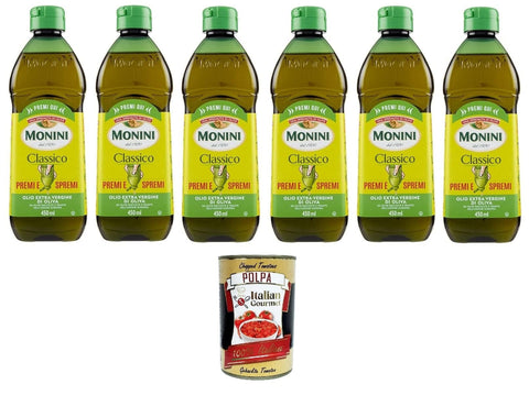 Monini Classico Premi e Spremi Olio Extra Vergine di Oliva Squeeze Natives Olivenöl Extra PET 6x 450ml Original italienisch inkl. Italian Gourmet Polpa di Pomodoro 400g