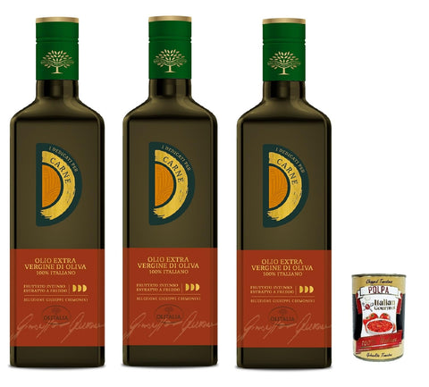 Italian Gourmet E.R. Oliven Olitalia, Olio Extravergine di Oliva, I Dedicati Carne, Natives Olivenöl extra für Fleischgerichte, 3x 500ml + Italian Gourmet polpa 400g 8032804040014