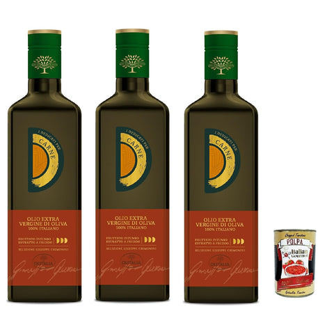Olitalia Olio Extravergine di Oliva, I Dedicati Carne, Natives Olivenöl extra für Fleischgerichte, 3x 500ml Original italienisch inkl. Italian Gourmet Polpa 400g