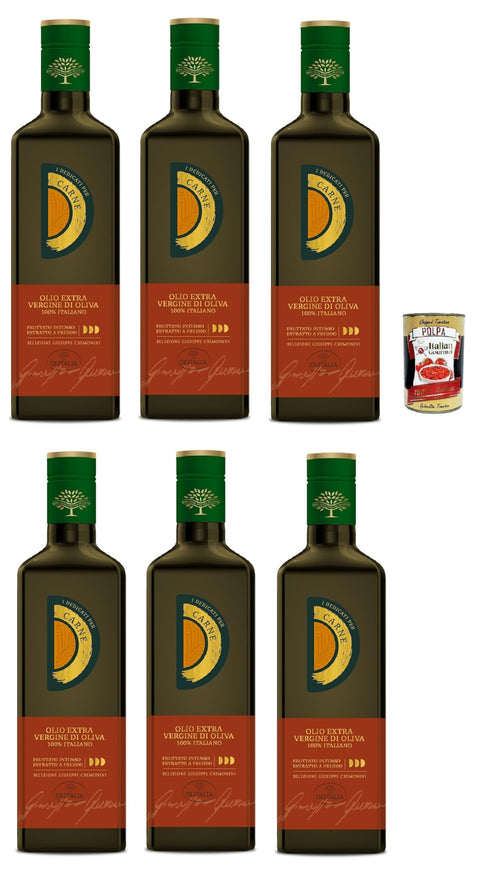 Italian Gourmet E.R. Oliven Olitalia, Olio Extravergine di Oliva, I Dedicati Carne, Natives Olivenöl extra für Fleischgerichte, 6x 500ml + Italian Gourmet polpa 400g 8032804040014