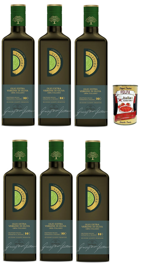 Italian Gourmet E.R. Oliven Olitalia, Olio Extravergine di Oliva, I Dedicati Verdure, Natives Olivenöl extra für Gemüse, 6x 500ml + Italian Gourmet polpa 400g 8032804040014
