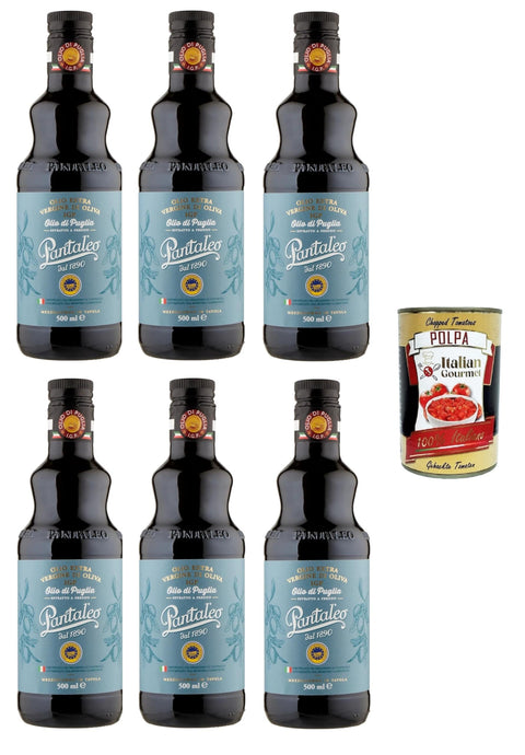 Italian Gourmet E.R. Oliven Pantaleo Olio Extravergine di Oliva IGP Olio di Puglia Natives Olivenöl Extra g.g.A. Öl aus Apulien 6x500ml+ Italian Gourmet polpa 400g 8032804040014