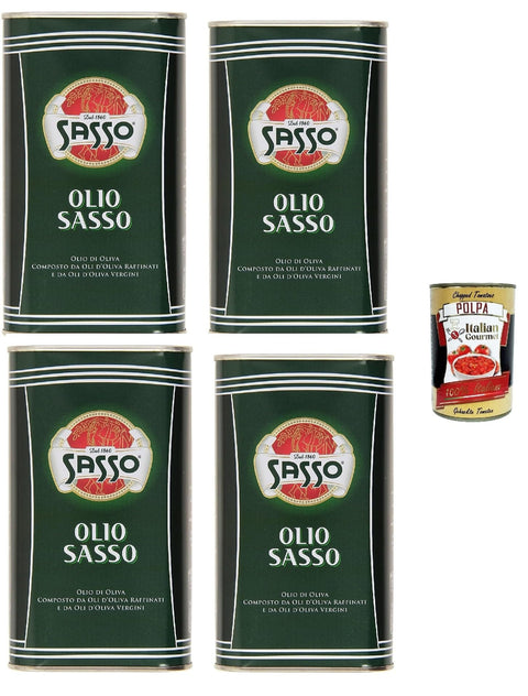 Italian Gourmet E.R. Oliven Sasso Olivenöl Extra Vergine, 100% Italienisch, 4 x 1 Liter, + Italian Gourmet polpa 400g