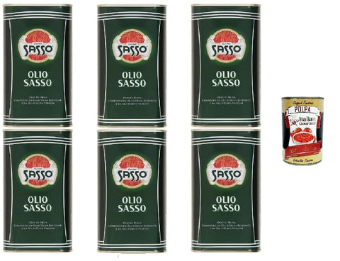 Italian Gourmet E.R. Oliven Sasso Olivenöl Extra Vergine, 100% Italienisch, 6 x 1 Liter Flaschen, + Italian Gourmet polpa 400g
