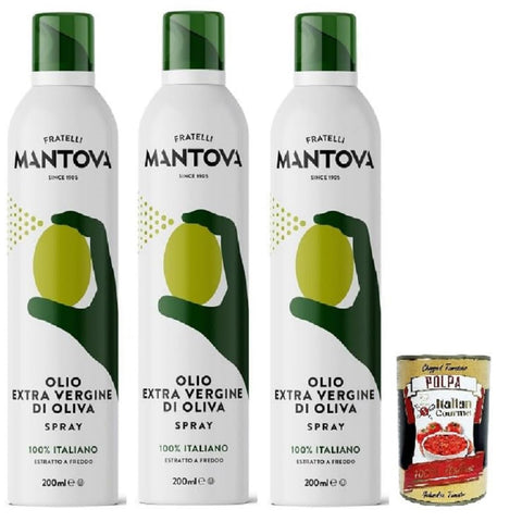 SPRAYLEGGERO 100% Italienisches Natives Olivenöl Extra, Kaltgepresst 3x 200 ml - durch die Praktische Sprühflasche Können Sie bis zu 90% des Öls Einsparen Original italienisch inkl. Italian Gourmet Polpa 400g