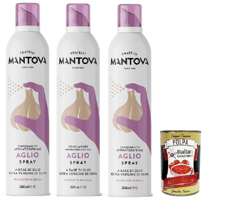 Italian Gourmet E.R. Oliven SPRAYLEGGERO Natives Olivenöl Extra Aromatisiert mit Knoblauch 3x 200 ml - durch die Praktische Sprühflasche Können Sie bis zu 90% des Öls Einsparen + Italian Gourmet polpa 400g 8032804040014