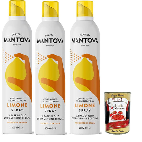 SPRAYLEGGERO Natives Olivenöl Extra Aromatisiert mit Zitrone - durch die Praktische Sprühflasche Können Sie bis zu 90% des Öls Einsparen 3x 200 ml inkl. Italian Gourmet polpa 400g Original italienisch
