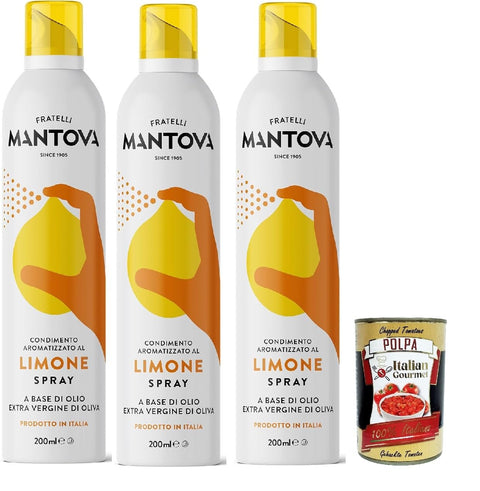 Italian Gourmet E.R. Oliven SPRAYLEGGERO Natives Olivenöl Extra Aromatisiert mit Zitrone 3x 200 ml - durch die Praktische Sprühflasche Können Sie bis zu 90% des Öls Einsparen + Italian Gourmet polpa 400g 8032804040014