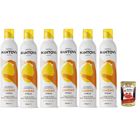 SPRAYLEGGERO Natives Olivenöl Extra Aromatisiert mit Zitrone 6x 200 ml - durch die Praktische Sprühflasche Können Sie bis zu 90% des Öls Einsparen Original italienisch inkl. Italian Gourmet Polpa 400g
