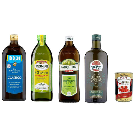 De Cecco Monini Sasso Farchioni Olio Extra vergine D'oliva Natives Olive Olivenöl 1 Lt 100% Italienisch Testpaket Original italienisch inkl. Italian Gourmet Polpa 400g